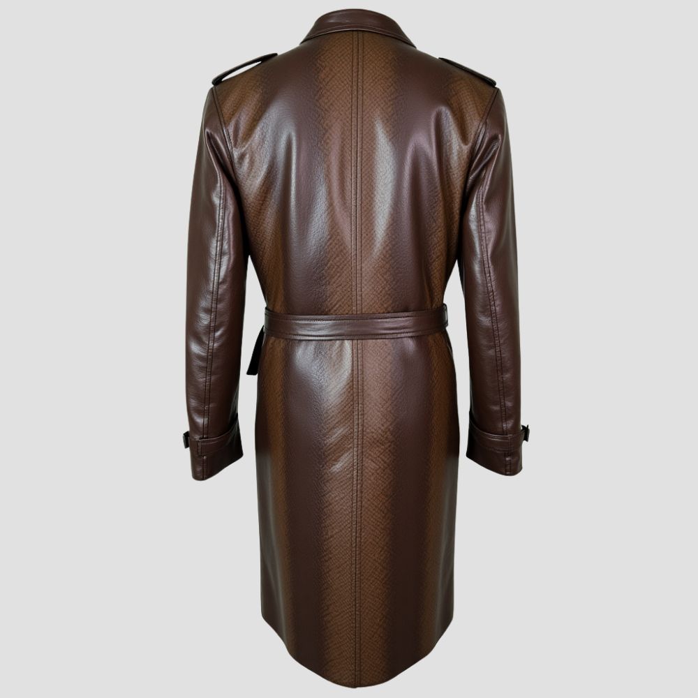 men long leather winter trench coat