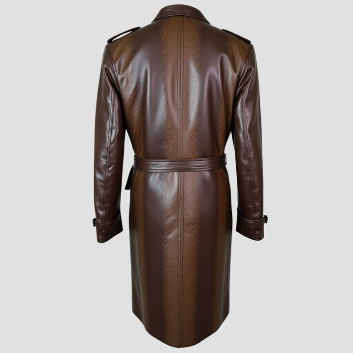 men long leather winter trench coat
