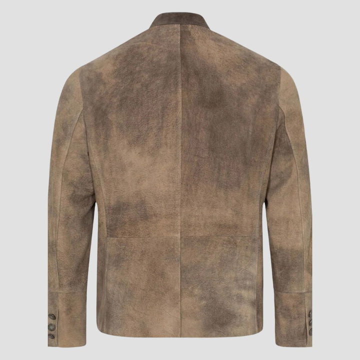 Men’s Vintage Embroidered Leather Trachten Coat
