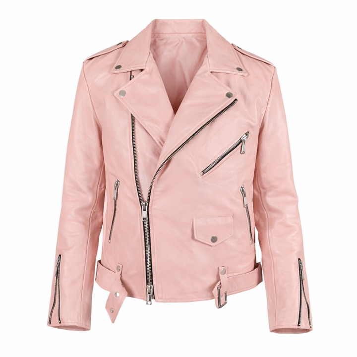 Men’s pink leather biker jacket made from genuine leather