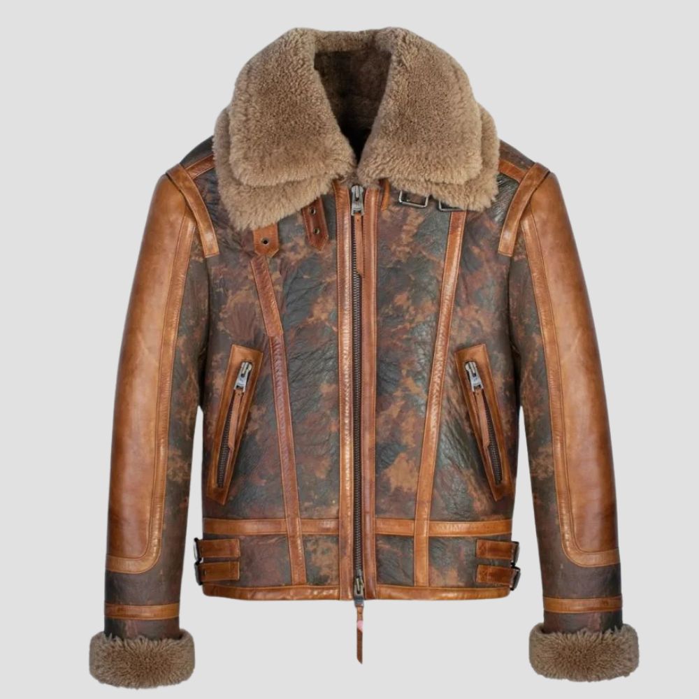 Embrace the season in style with this aviator flying shearling leather jacket – designed for both warmth and sophistication.