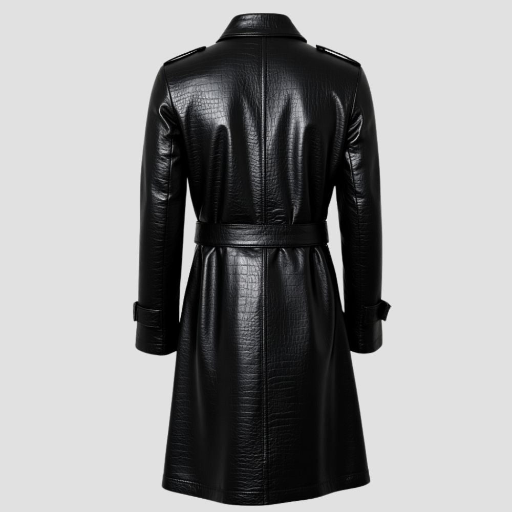 Embrace the colder months in style with a sleek black crocodile leather coat, designed for modern men.