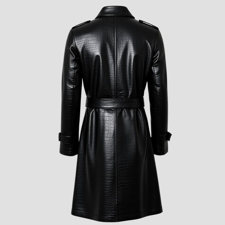 Embrace the colder months in style with a sleek black crocodile leather coat, designed for modern men.