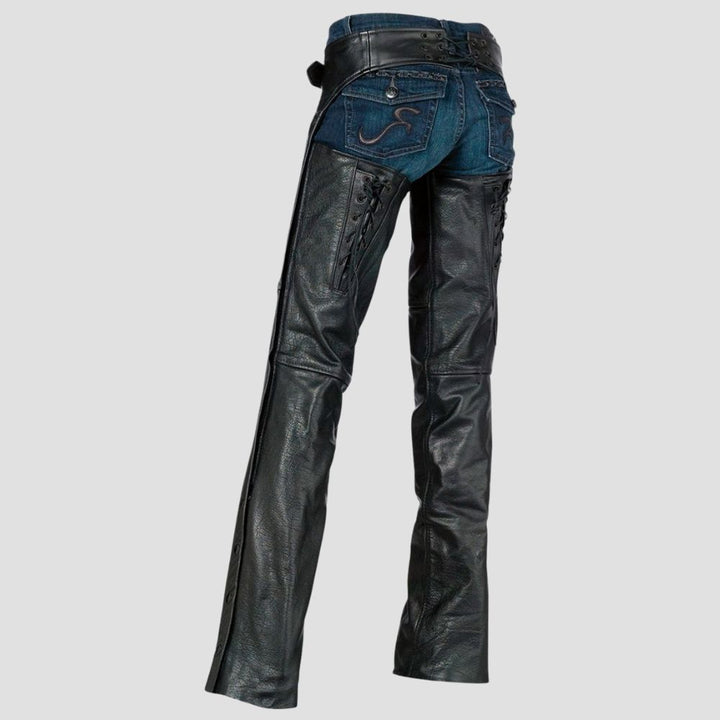 Gear up with these stylish leather chaps, perfect for adding an edgy, bold flair to your motorcycle riding experience.