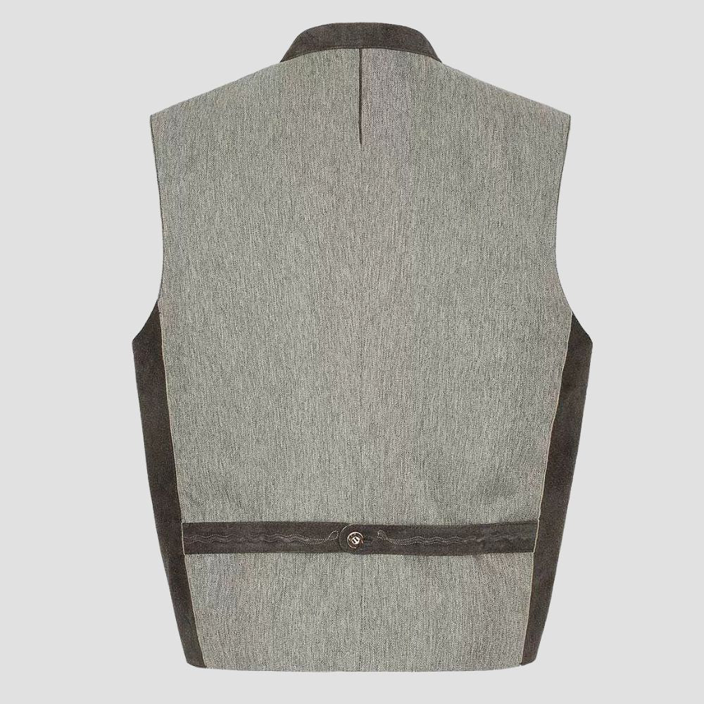 Make a statement at Oktoberfest with this detailed embroidered Bavarian leather Trachten vest, combining comfort and tradition.