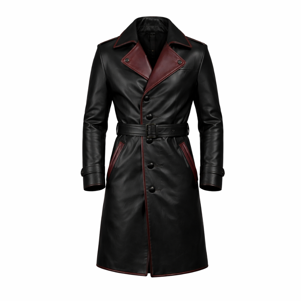 Stylish men’s leather trench coat for casual wear