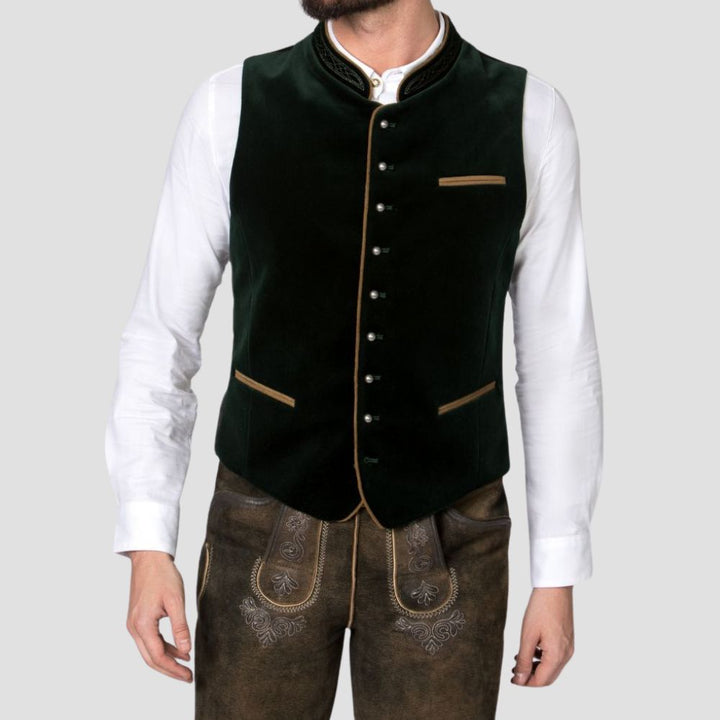 Perfect for both formal occasions and cultural festivals, this velvet Trachten waistcoat offers unparalleled elegance and comfort.
