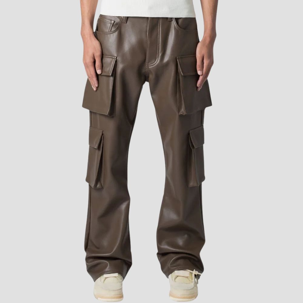 Crafted for durability and style, these rugged leather cargo pants are a must-have for street fashion enthusiasts.