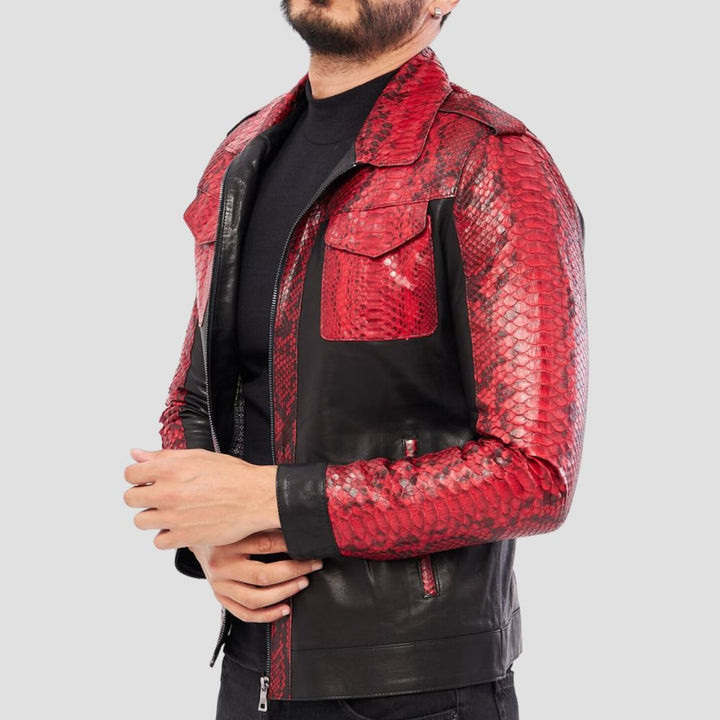 Step up your streetwear game with this stylish men’s snakeskin leather jacket, perfect for urban fashion lovers.