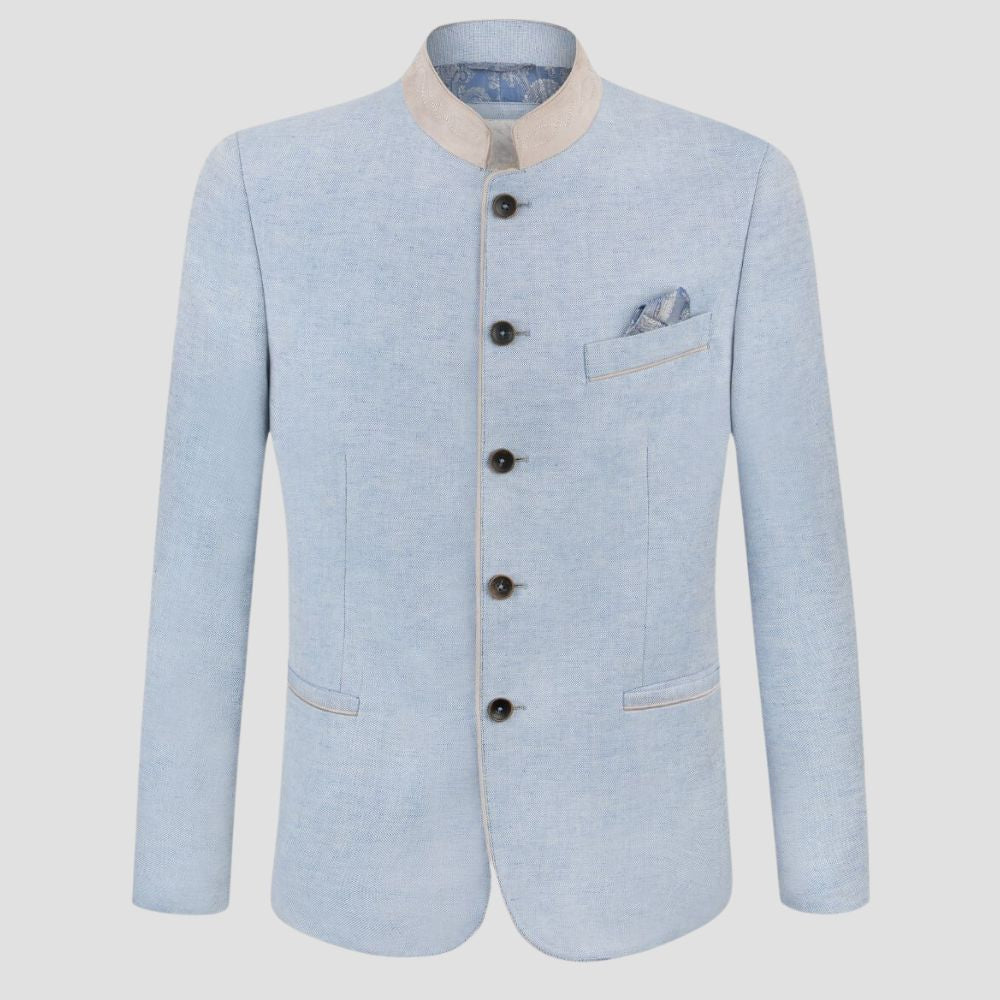Elegant men’s blue wool Trachten coat for cultural events.