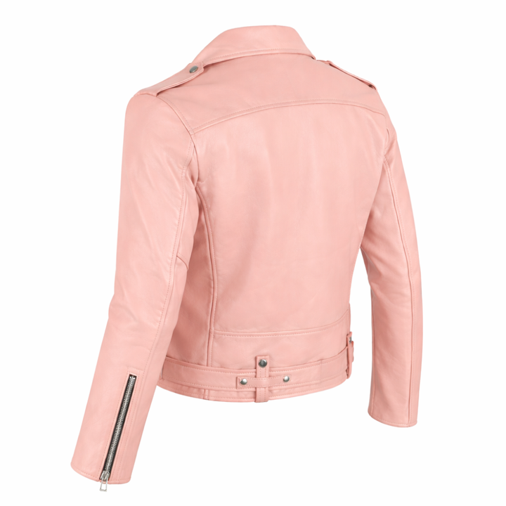 Men pink motorcycle leather jacket with modern slim fit