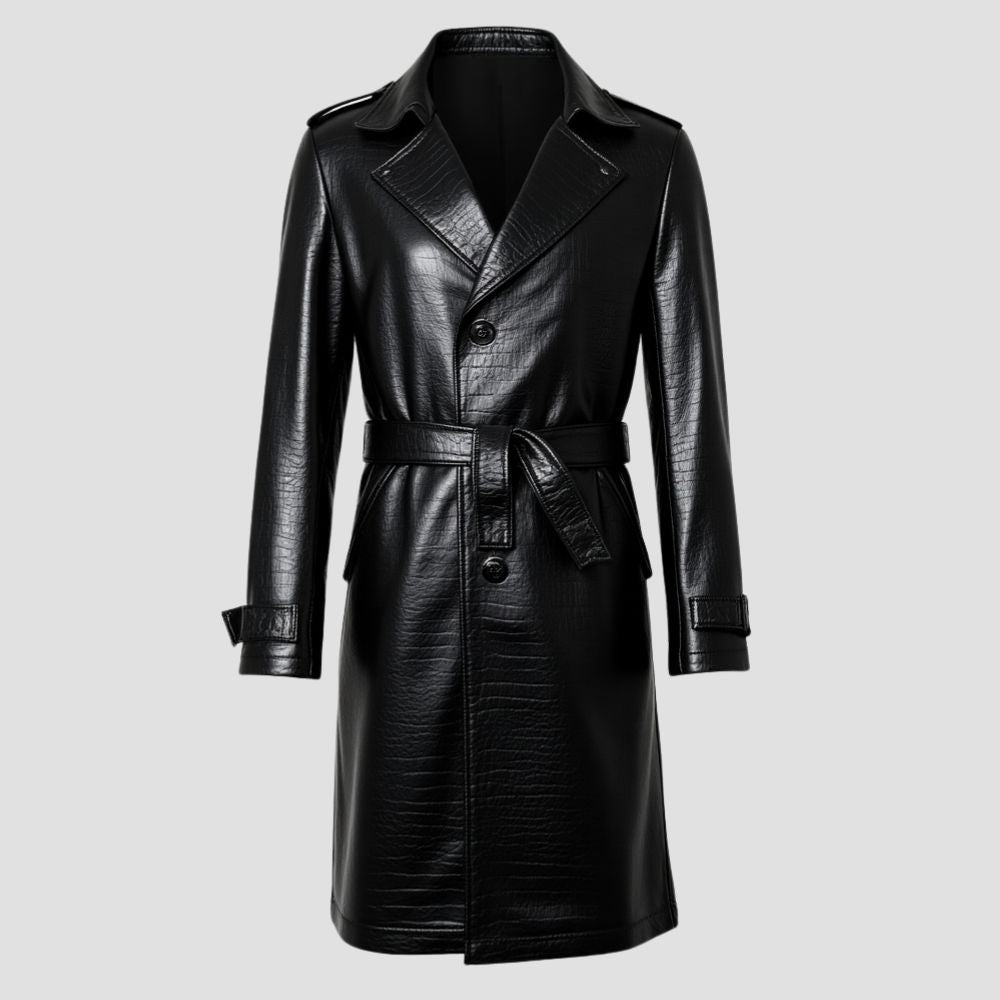 This premium crocodile leather coat combines luxury and warmth, perfect for the winter season.