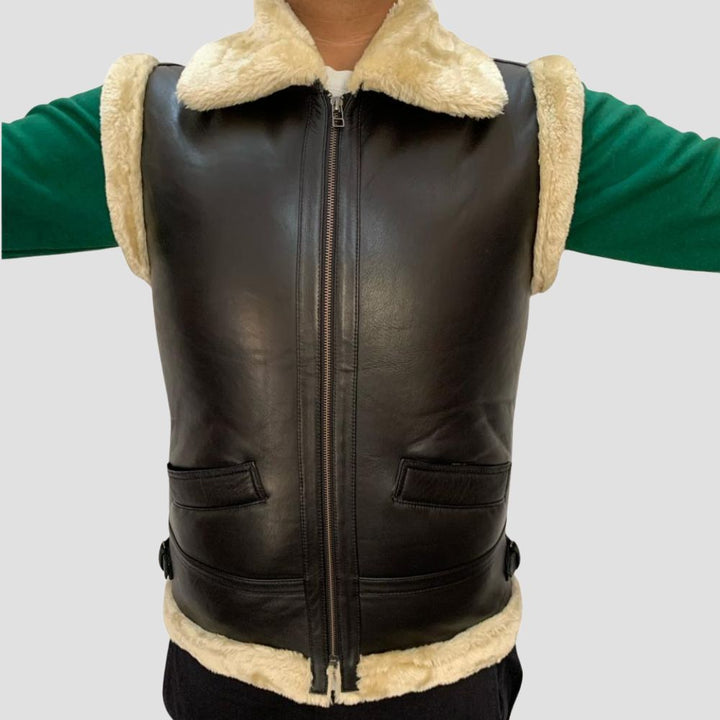 Embrace the winter in style with this premium black lambskin leather shearling vest, crafted for warmth and sophistication.