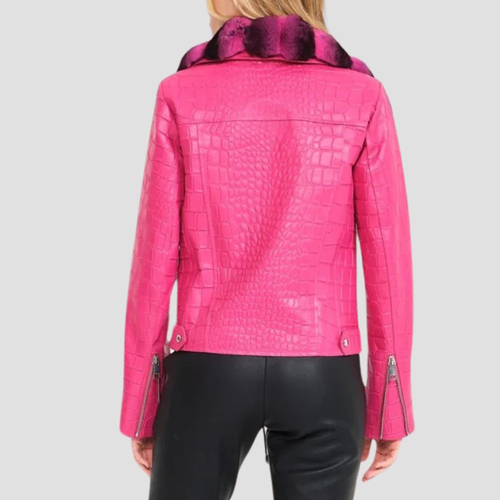 This premium crocodile pattern leather jacket is designed for modern women who love bold, luxurious fashion. The detailed texture adds a dynamic edge to any ensemble.