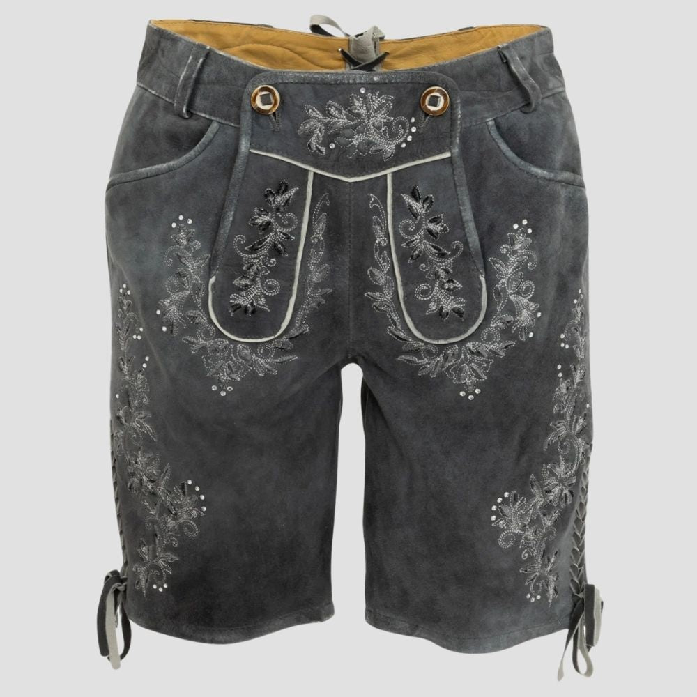 Celebrate in style with premium women’s lederhosen, featuring delicate floral embroidery. A luxurious take on traditional Bavarian attire for festivals and events.