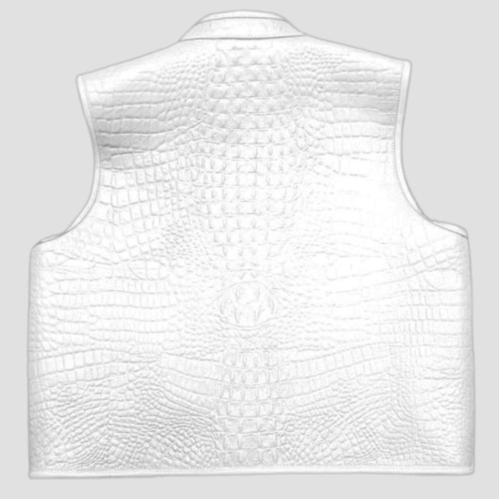 Make a statement with this distinctive crocodile embossed leather vest, ideal for motorcycle enthusiasts seeking a unique look.