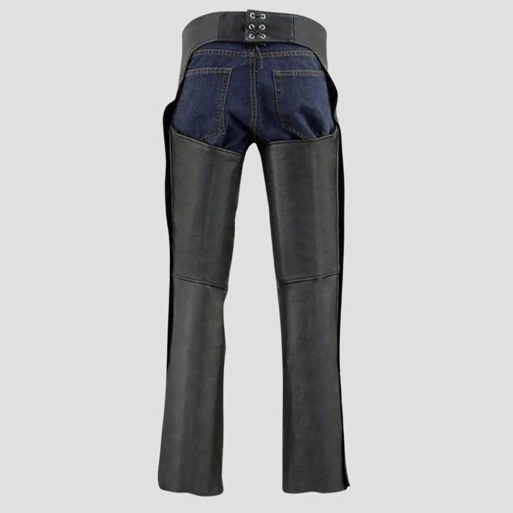 Elevate your outdoor gear with these premium leather chaps, crafted for motorcyclists and adventurers seeking both style and durability.