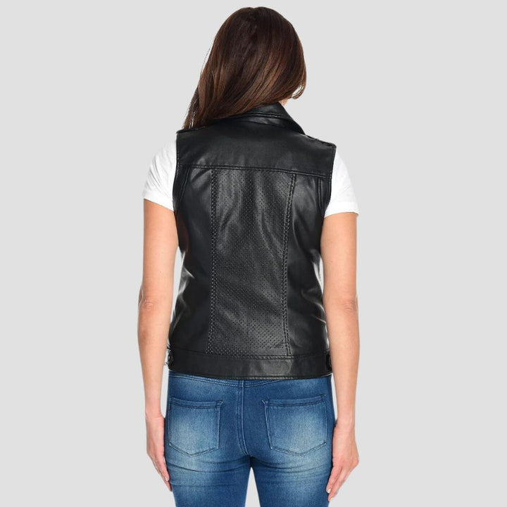 For a bold and stylish vibe, this premium motorcycle leather vest for women offers a perfect blend of chic elegance and rugged appeal for ultimate biker fashion.


