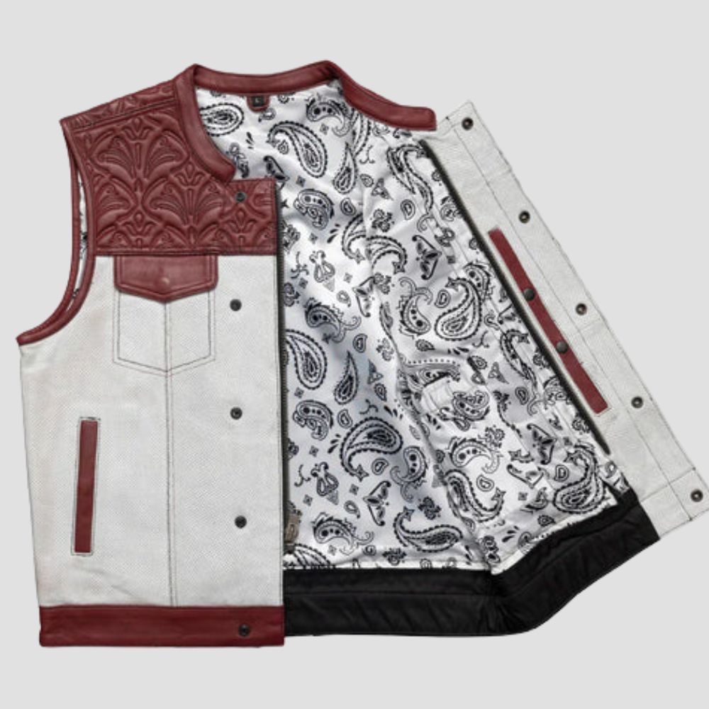 Stay stylish and secure with this quilted leather vest, made for men who demand both quality and bold style in their riding gear.