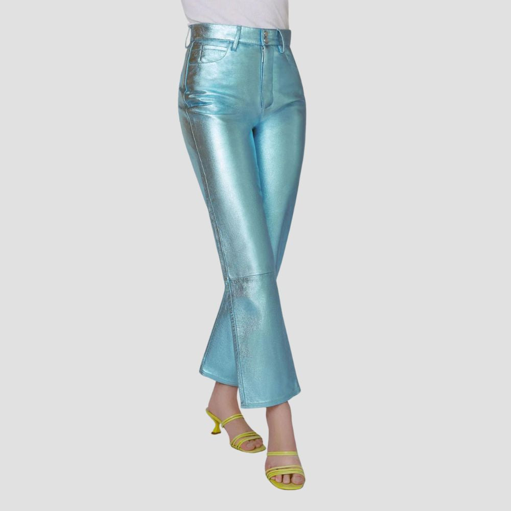 Crafted with premium materials, these women’s metallic leather pants add a touch of luxury to any outfit.