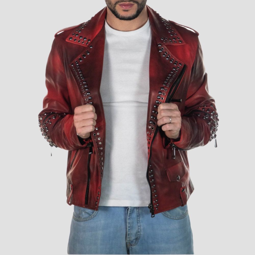 This timeless vintage punk rock leather jacket adds an edgy vibe to any outfit, perfect for standing out.