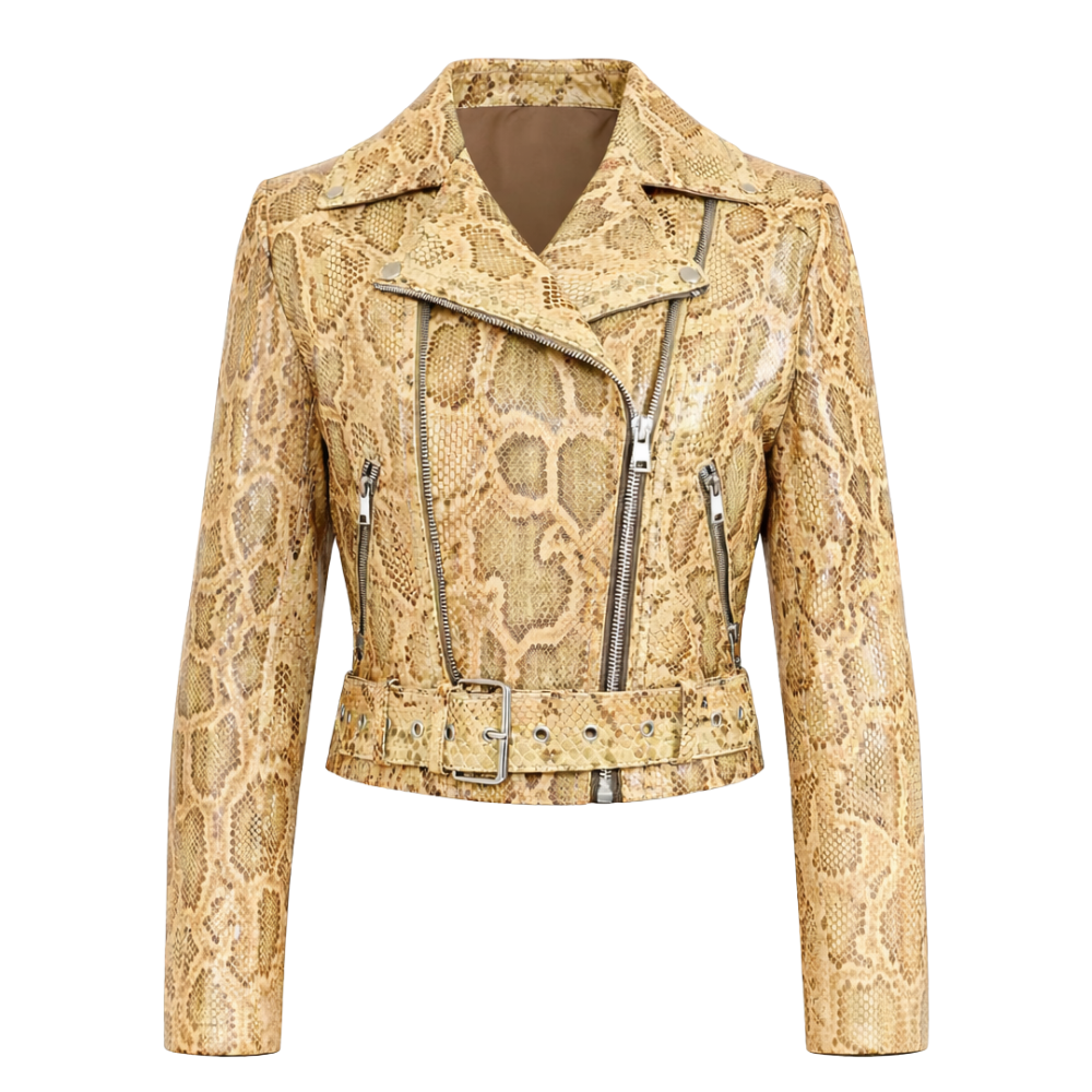 Python embossed snakeskin leather jacket with stylish design
