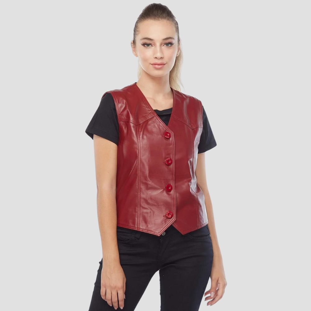Women’s leather vest made from lightweight material, designed for everyday casual wear, offering both comfort and effortless style.