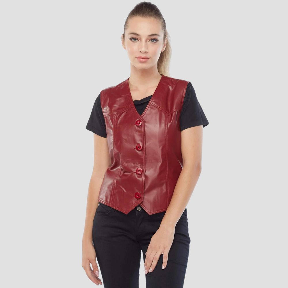  Lightweight leather vest for women, perfect for casual wear, combining comfort and style with a sleek, minimalist design for all-day wear.