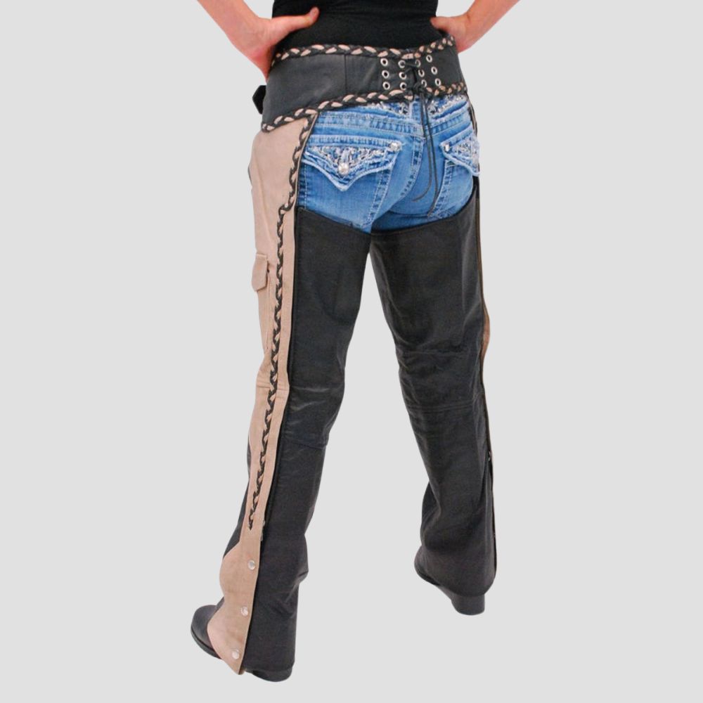 Perfect for both work and play, these western leather fringe chaps combine comfort, durability, and classic cowboy style.
