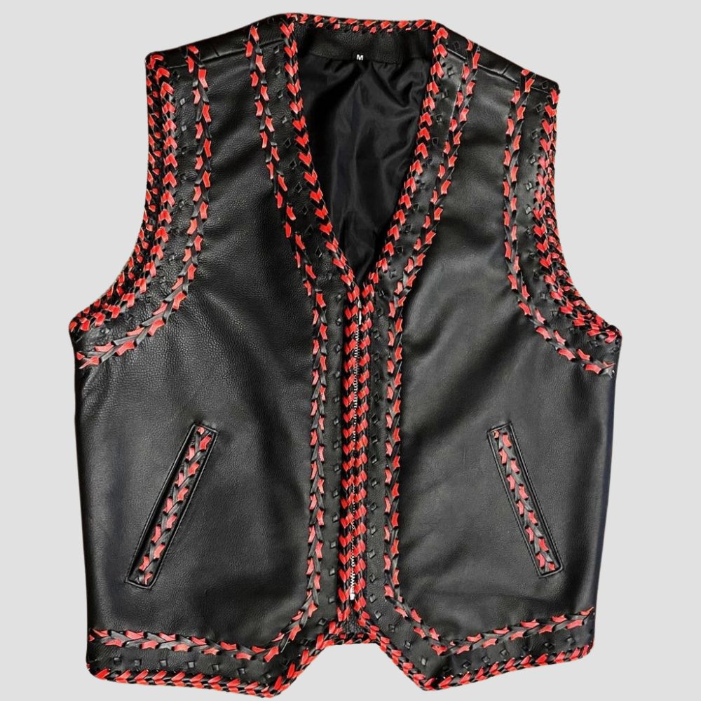 Designed for bold riders, this lambskin leather biker vest offers a unique style for streetwear and motorcycle fashion.