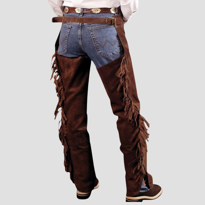Designed for western-style riders, these leather fringe chaps offer a blend of rugged performance and timeless fashion.