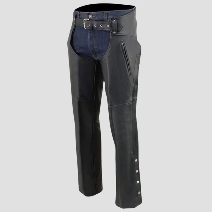 Designed for durability and comfort, these premium leather chaps are perfect for tough motorcycling rides and rugged outdoor adventures.