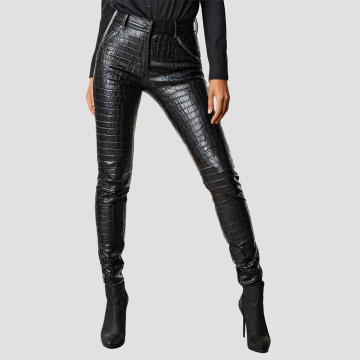 These crocodile leather pants are absolutely stunning! The texture is so unique, and the design is bold and fierce.