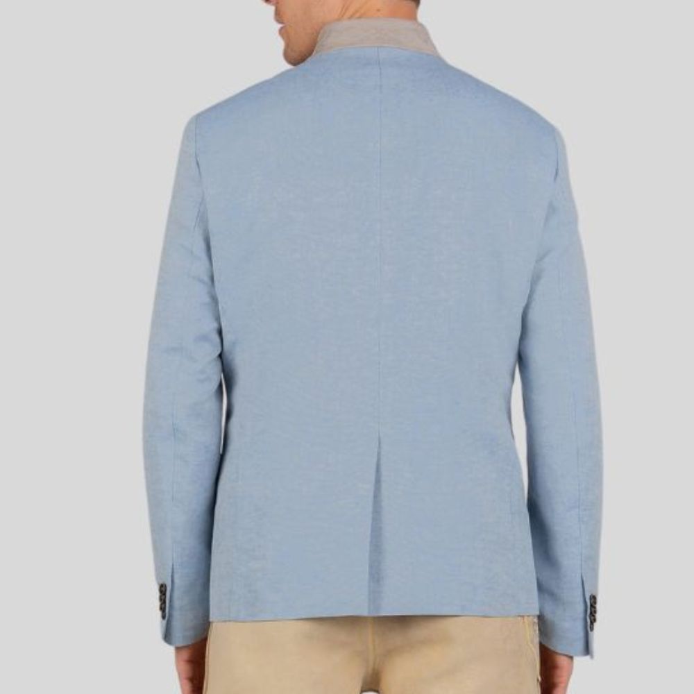 Stylish blue wool coat for Oktoberfest and casual wear.
