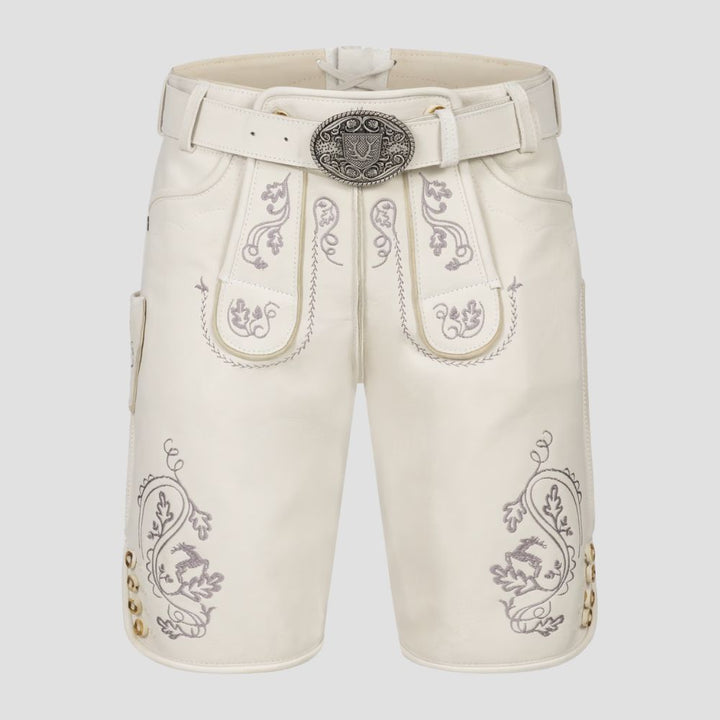 Make a bold statement at Oktoberfest with these vibrant white Lederhosen, designed for both style and comfort.