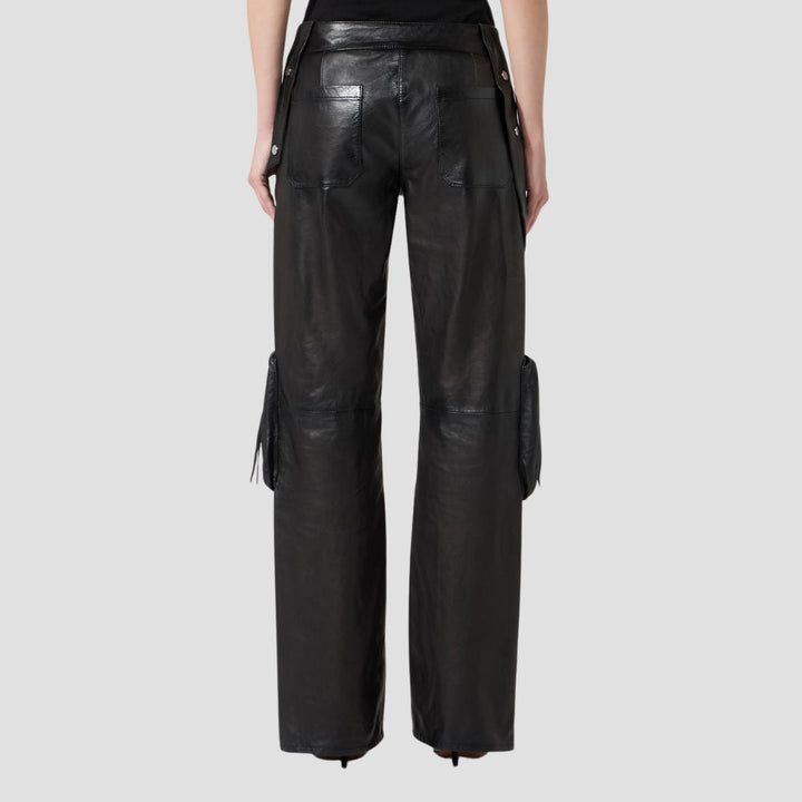 Perfect for creating a trendy street-style look, these cargo leather pants are an absolute must-have for any fashion-forward woman.