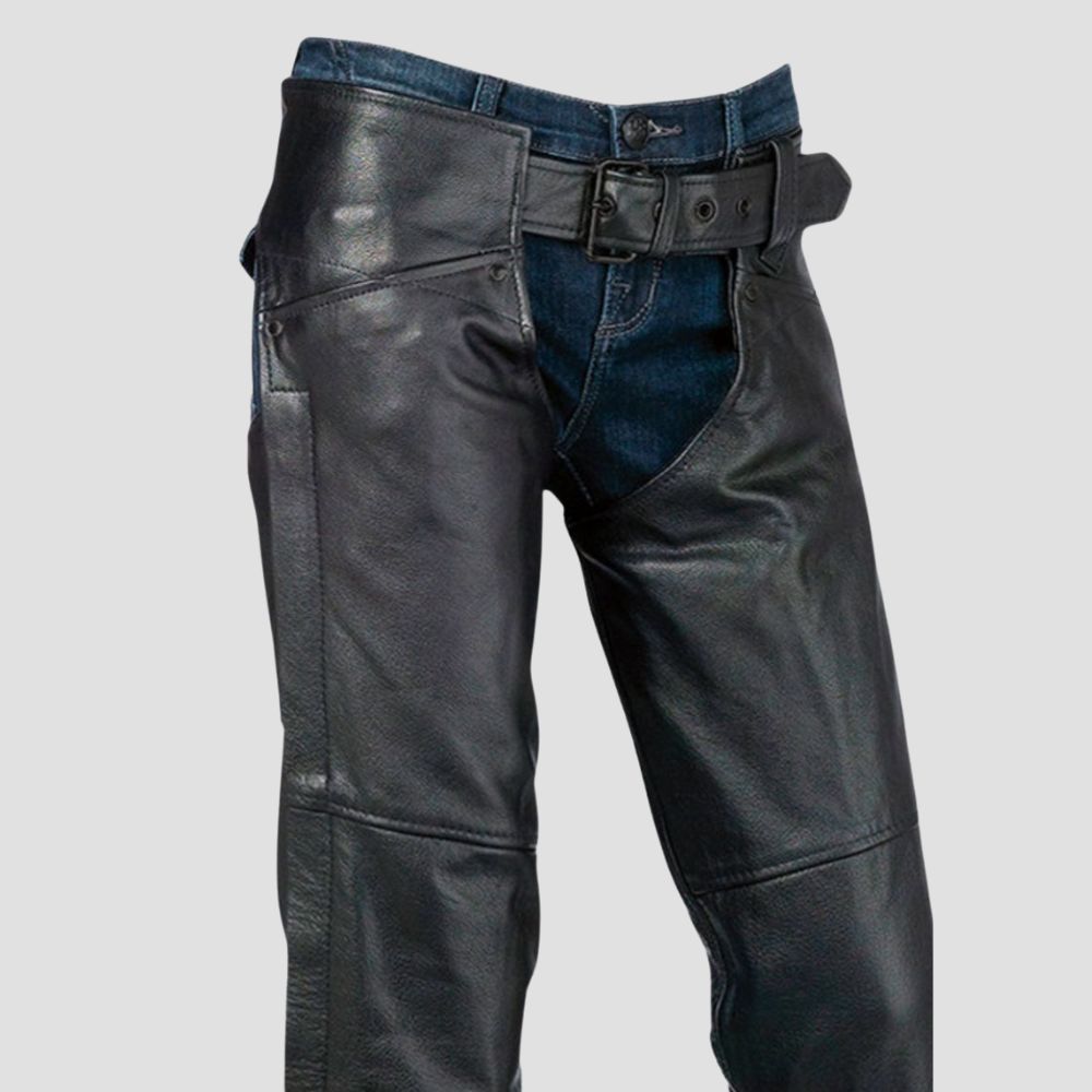 Stand out from the crowd with these sleek leather chaps that combine modern biker fashion with classic durability.