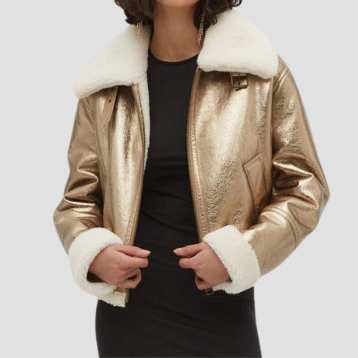  Elevate your style with sleek metallic jackets for women. These jackets offer a trendy metallic sheen, ideal for fashion-forward individuals looking to stand out with bold designs.
