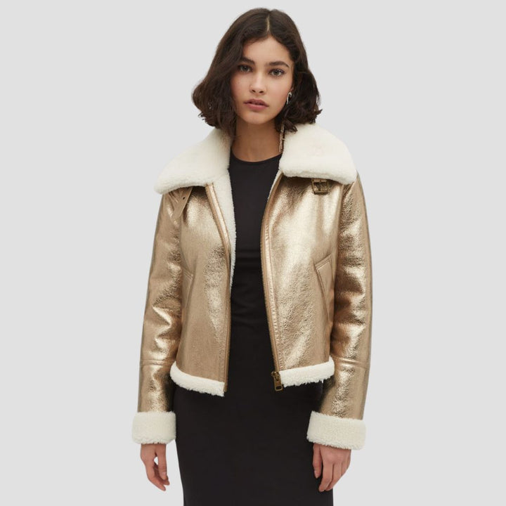  Shop sleek metallic jackets for women, designed for a fashion-forward look. These jackets combine a shiny metallic finish with modern cuts, perfect for making a statement.