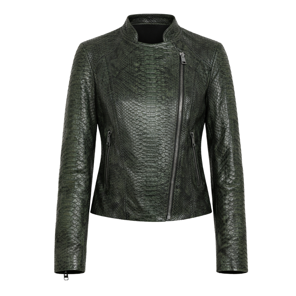Snakeskin embossed leather jacket for women in stylish design