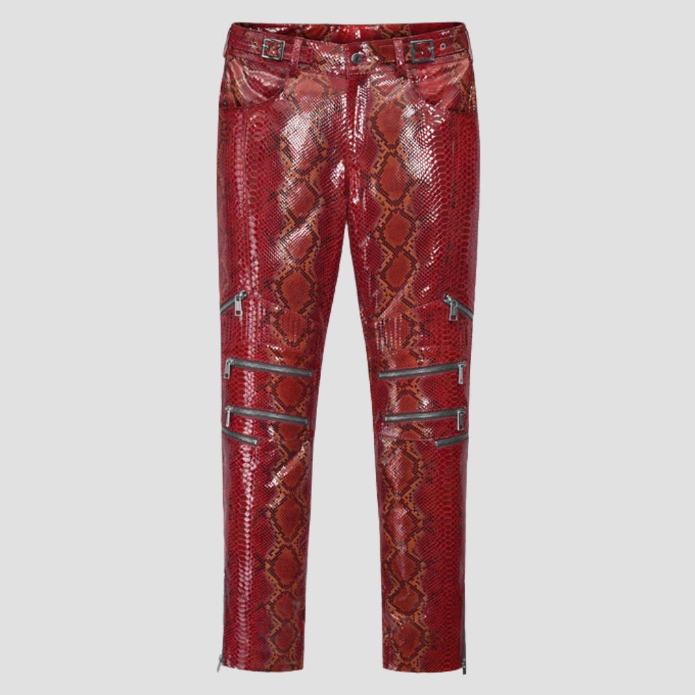 These snakeskin leather pants are perfect for making a bold statement! Love the striking design.
