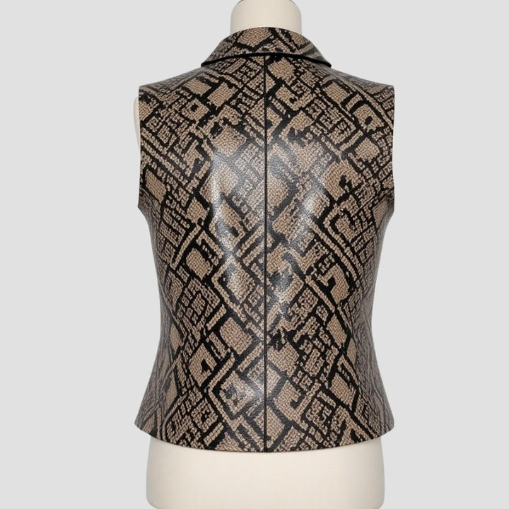 A fashionable snakeskin leather vest for women, designed for those who love to incorporate bold and unique pieces into their style.
