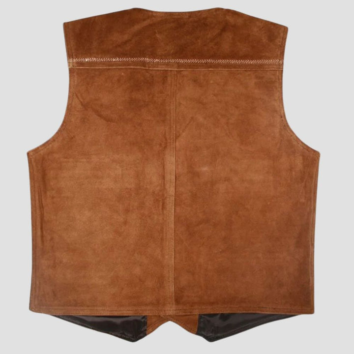 For a fashionable and sophisticated look at your next event, choose this men’s suede leather Trachten vest—perfect for weddings and parties.