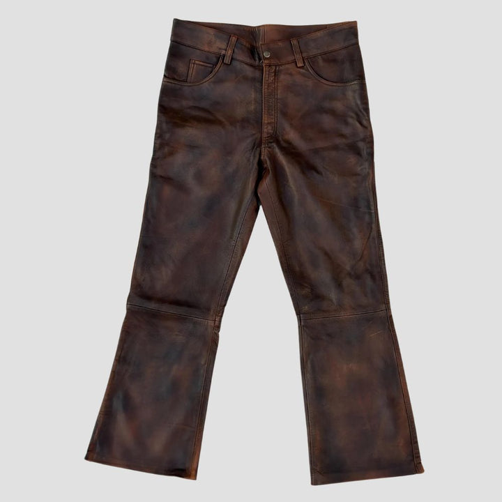 Trendy distressed leather pants for men, made from soft sheepskin leather.