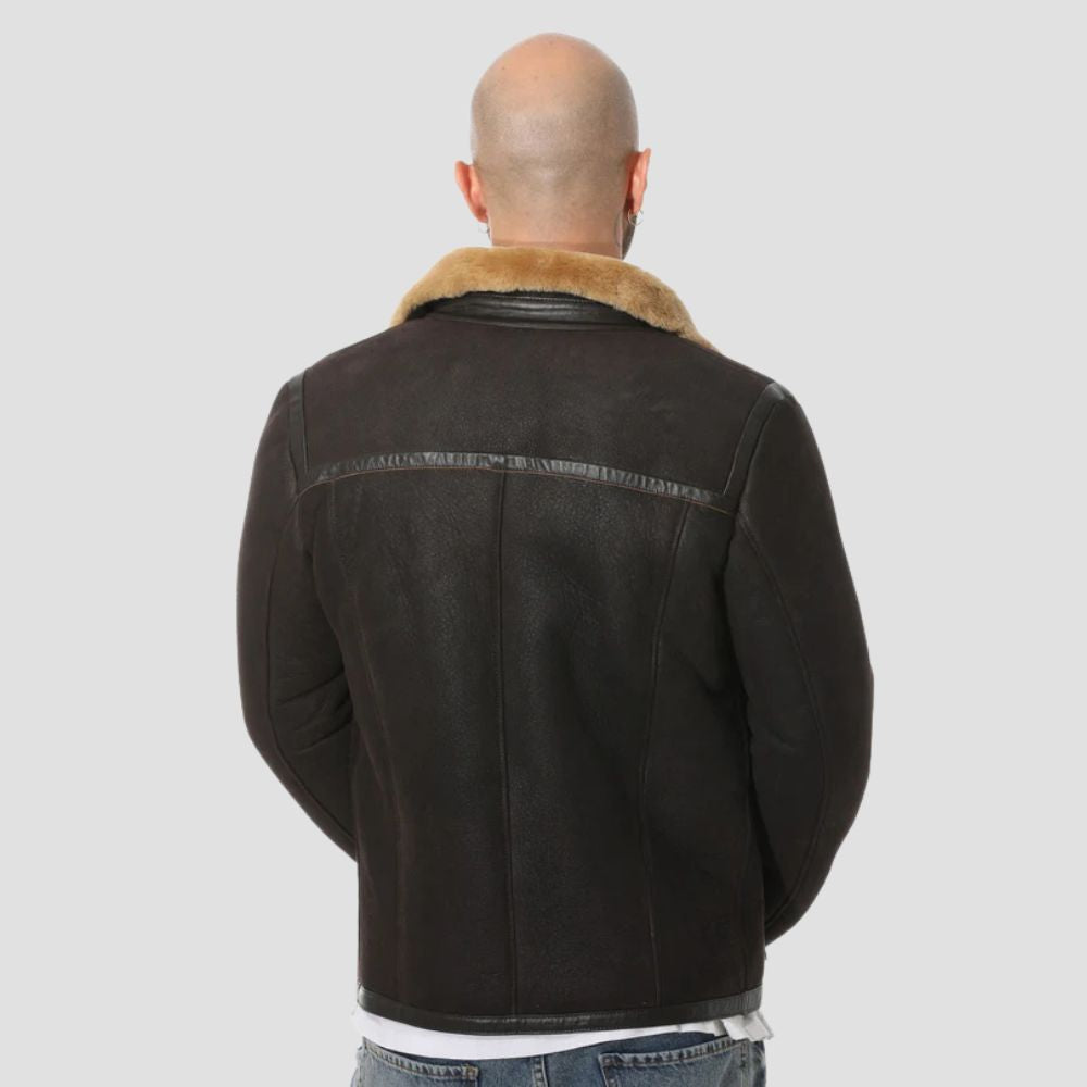 B3 aviator brown leather jacket with cozy faux fur lining for winter.