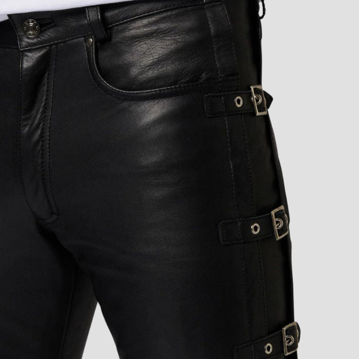 These premium black leather pants for men offer a stylish, edgy look for any casual outfit