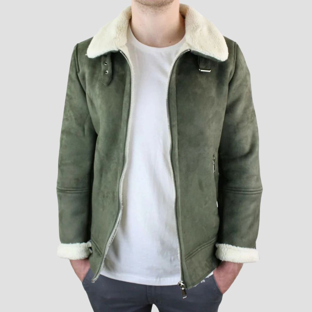 The perfect combination of comfort and style – this white sherpa fur leather jacket will keep you cozy all winter long.