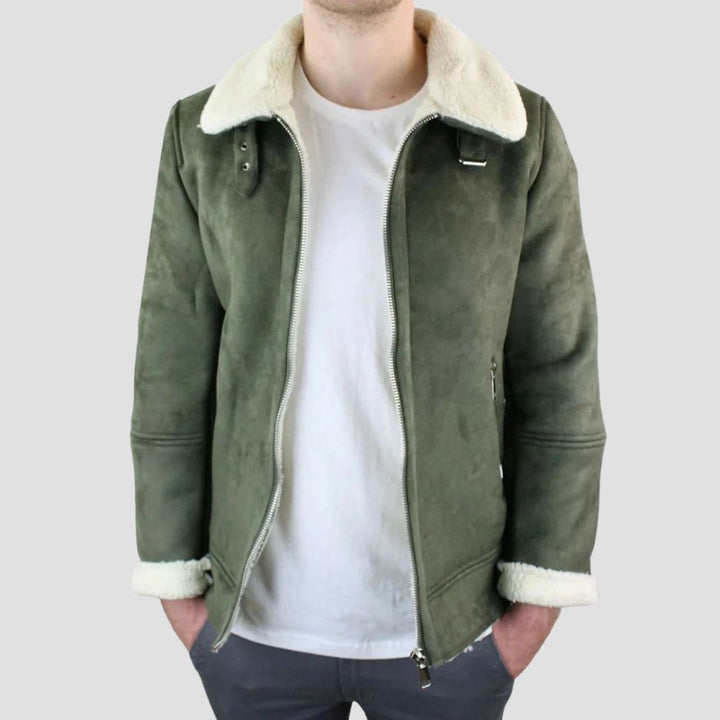 The perfect combination of comfort and style – this white sherpa fur leather jacket will keep you cozy all winter long.
