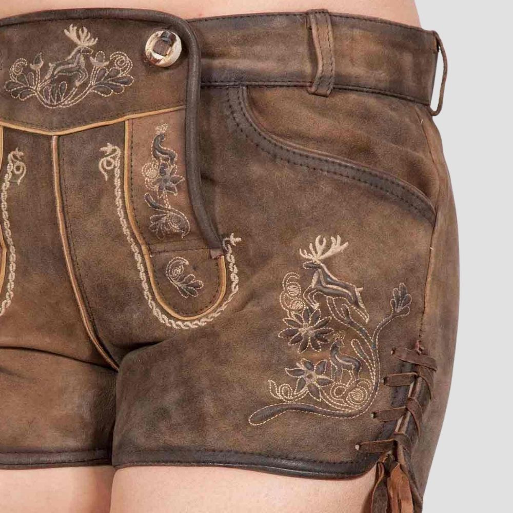  These stylish women’s lederhosen are ideal for Oktoberfest fashion. Featuring a chic design with authentic Bavarian flair, perfect for festive celebrations.