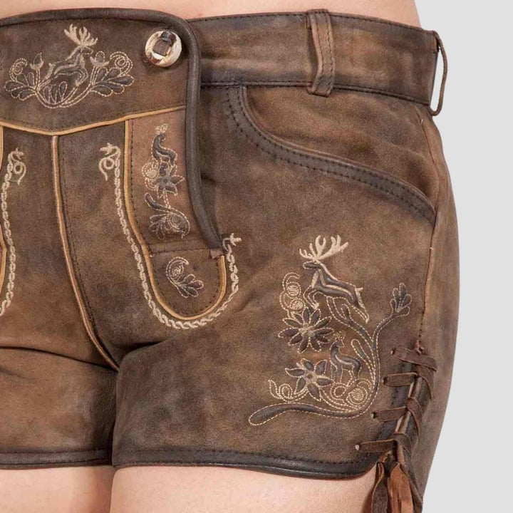  These stylish women’s lederhosen are ideal for Oktoberfest fashion. Featuring a chic design with authentic Bavarian flair, perfect for festive celebrations.